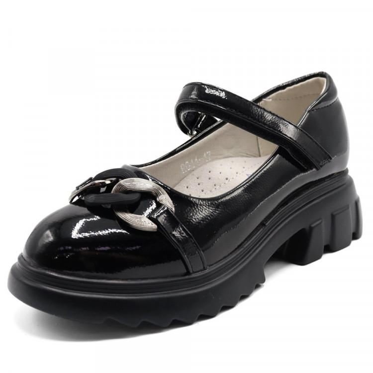 Туфли для девочки (Meitesi) черные верх-искусственная кожа лак подкладка- искусственная кожа артикул ldj-RG11-17