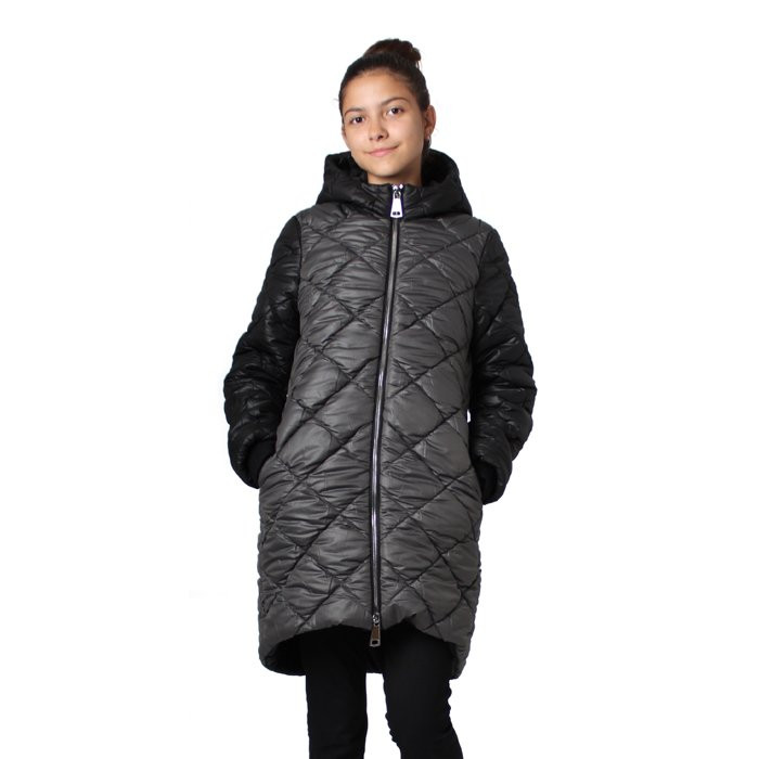 яяяКуртка зимняя удлиненная для девочки (RIONA) арт.Джойс цвет серый/черный