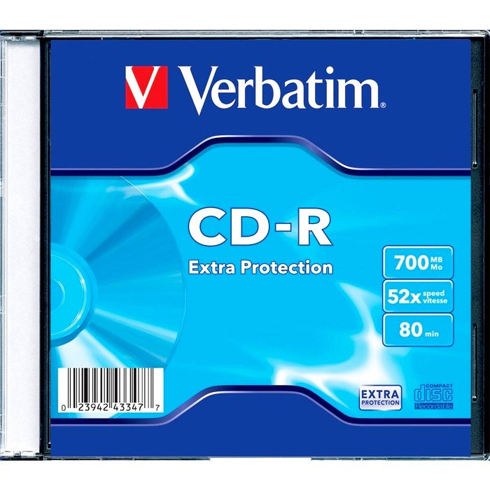 Диск CD-R Verbatim 700Мб 80мин 52x Slim Case (ст.10) упаковка