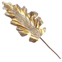 Украшение декоративное "Ветка. Лист пластик" 53см цв.золото арт.741810