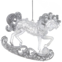Украшение декор.подвеска пластик (Серия ледяная) "Лошадка" 10см с блёстками  арт.823773