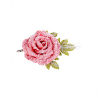 Украшение декор. на клипсе "Цветок. Роза" 14*22см цв.красно-зеленый арт.80505