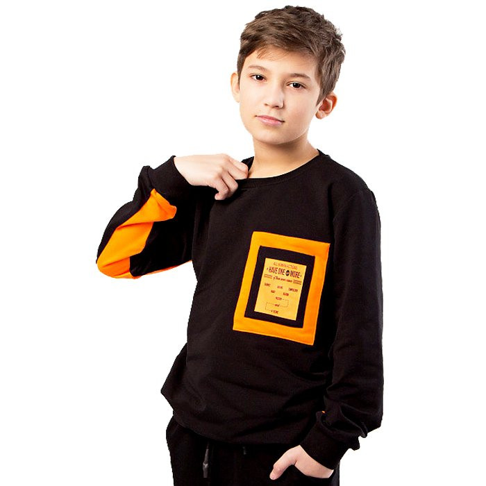 Свитшот для мальчика арт.TNY 13702 размер 32/128-44/164 цвет черный/оранжевый