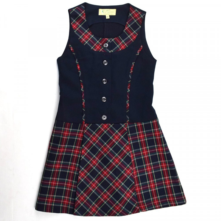 Сарафан для девочки (Модистка)  арт. 088-067.01 размер 28/116-36/140  цвет темно-синий/ клетка