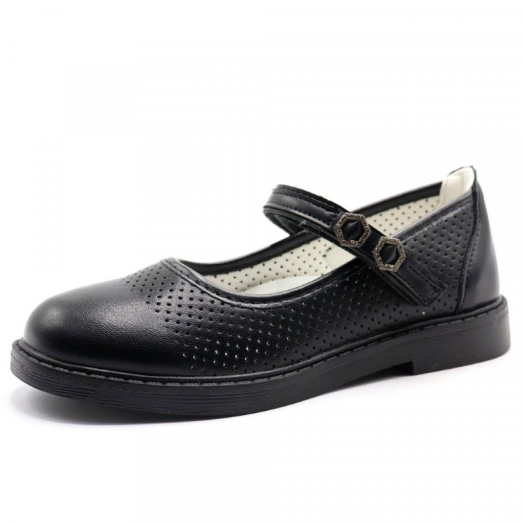Туфли для девочки (Колобок) черные верх-искусственная кожа подкладка-искусственная кожа размерный ряд 31-36 артикул kok-5660-01