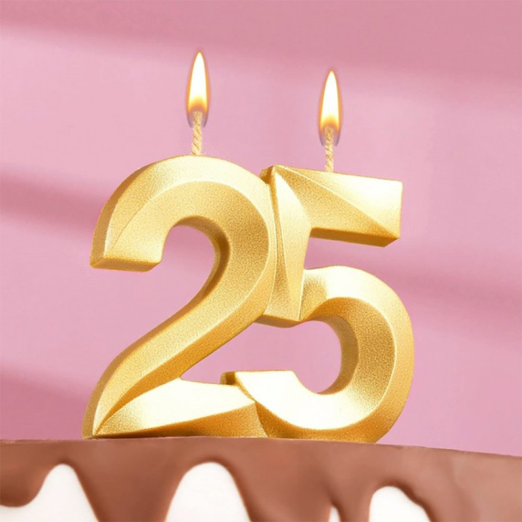 Свеча ЦИФРА "25" грань цв.золото арт.7664832