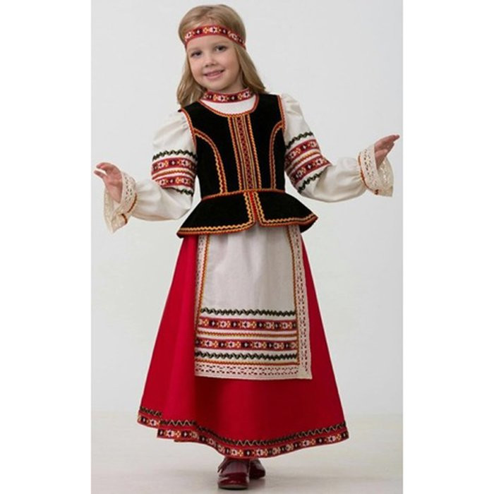 Костюм для девочки Славянский костюм (блузка,юбка с фартуком,жилет,повязка на голову) арт.5602-152-80