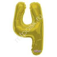 Шар фольгированный 35см Фигура "Цифра 4" золото арт.6039066