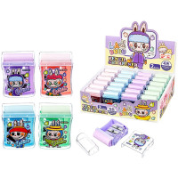 Точилка пластиковая (Mazari) Зубастик 2 отверстия с контейнером и ластиком ассорти арт.M-3034