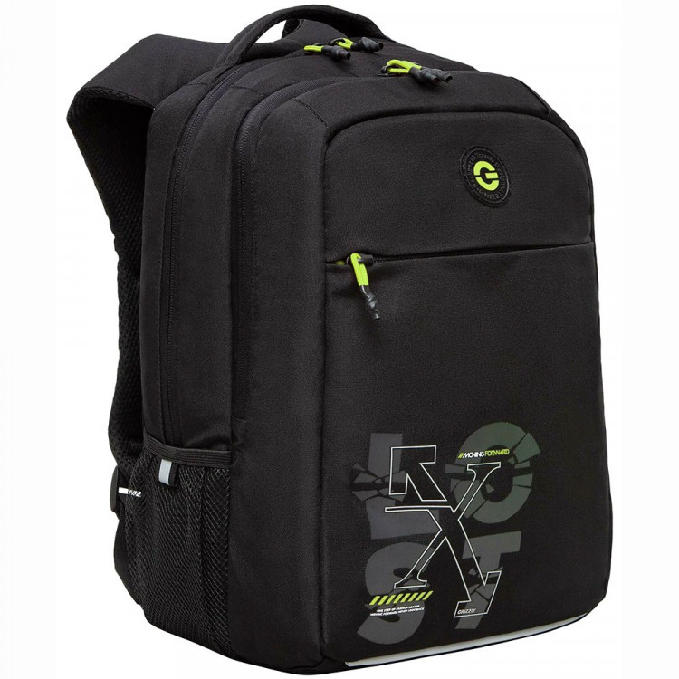 Рюкзак для мальчика (Grizzly) арт.RB-456-5/2 черный-салатовый 26х39х19 см