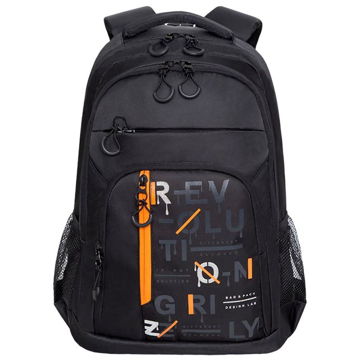 Рюкзак для мальчиков (GRIZZLY) арт RU-136-1/1 черный - оранжевый 32х47х17 см