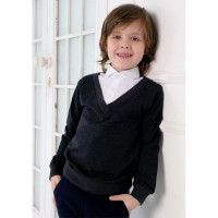 Джемпер-обманка для мальчика (UNIKKIDS) арт.2346/3046 размерный ряд 30/122-46/170 цвет серый меланж с белым воротом