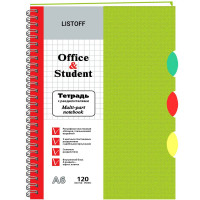 Тетрадь пластиковая обложка А6 клетка 120 листов (Listoff) Салатовая 3 цветных пластиковых разделителя арт ТПР612034