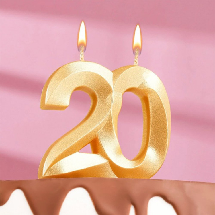 Свеча ЦИФРА "20" грань цв.золото арт.7664839