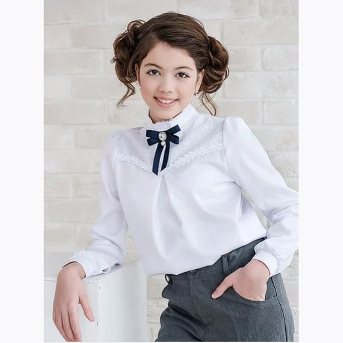 Блузка для девочки (Наша Дочка) длинный рукав цвет айвори арт.10114 размер 34/140