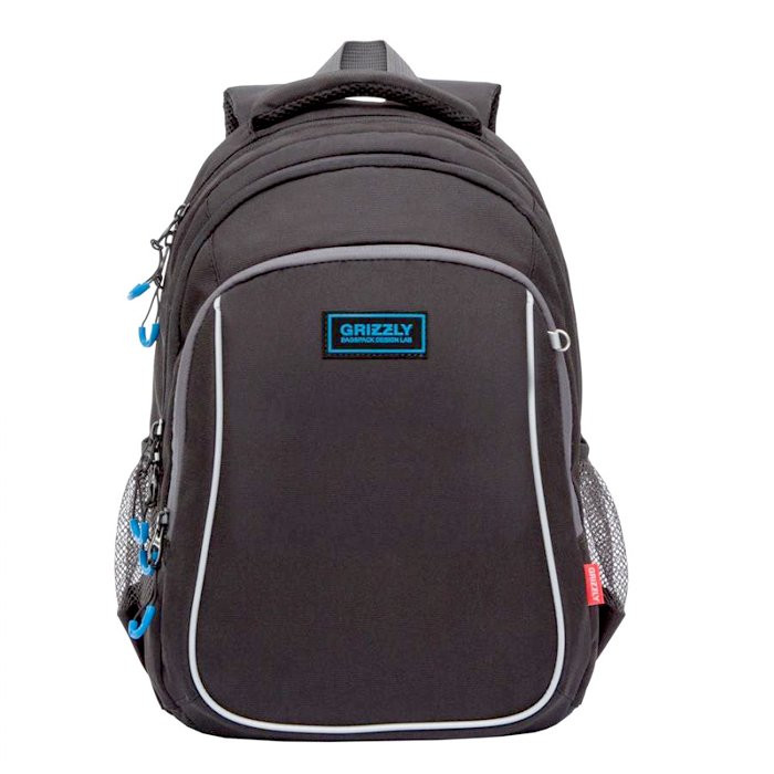 Рюкзак для мальчиков школьный (GRIZZLY) арт.RB-052-1 черный-синий 27х41х20 см