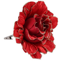 Украшение декор. на клипсе "Цветок. Роза" 18*13см цв.красно-серебряный арт.80507