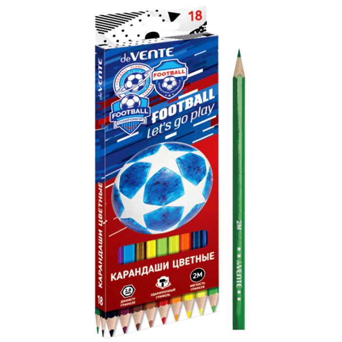 Карандаши цветные (deVENTE) Play Football 18 цветов 2М 2,8мм арт.5023105