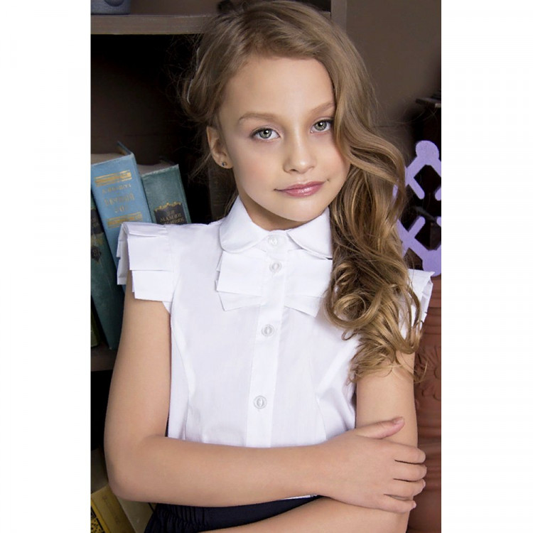 Блузка для девочки (Каталея) короткий рукав цвет белый арт.Анна воротник размерный ряд 32/128-38/146