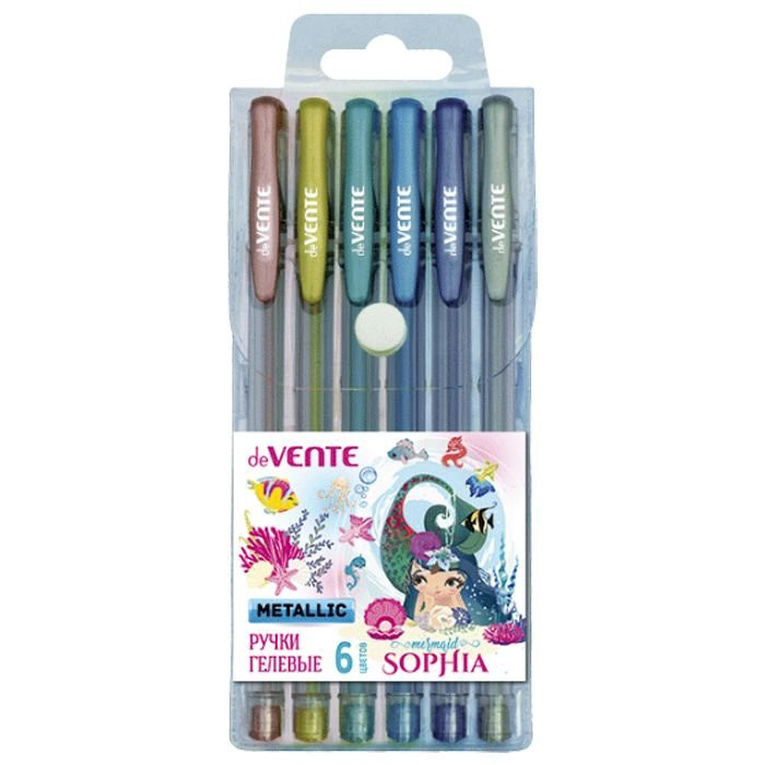 Набор ручек гелевых 6 цветов (deVENTE) Mermaid Sophia металлик в пластиковом блистере арт.5051000