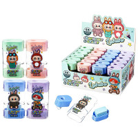 Точилка пластиковая (Mazari) Зубастик 2 отверстия с контейнером и ластиком ассорти арт.M-3035