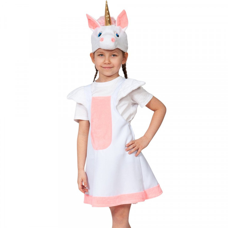 Костюм Д (ЖИВОТНОЕ) Лошадка-Единорожка (платье,маска) р.92-122 цв.белый/розовый плюш арт.2156