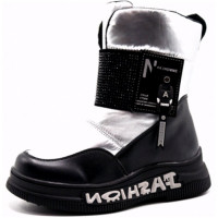 Сапоги для девочки (Котенок) серые верх-комбинированные материалы подкладка - шерсть артикул sdf-20673А-8