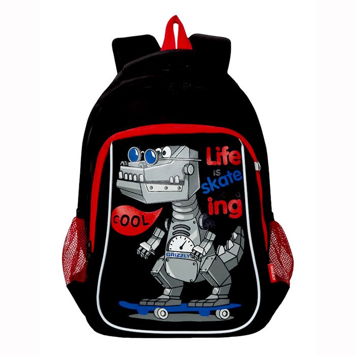 Рюкзак для мальчиков школьный (GRIZZLY) арт RB-052-2 черный 27х41х20 см