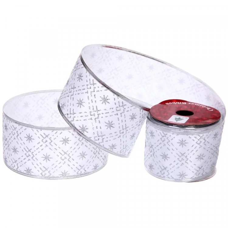 Лента новогодняя полиэстер на леске 6,3*270см "Вьюга" цв.серебро арт.259-598