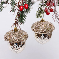 Фигурка на ёлку пластик 10см "Желудь" 02шт/наб. цв.золото арт.201-1907