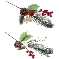 Украшение декоративное "Ветка. Хвоя, ягоды, шишки, листья" 20см асс. арт.535-103