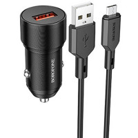 Блок питания автомобильный 1 USB Borofone BZ19A, Wisdom, 18Вт, QC3.0, кабель микро USB, цвет: чёрный