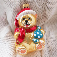 Украшение декоративное стекло 11см "Мишка плюшевый" красный п/у арт.ФУ-595/2