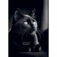 Записная книжка А5 твердая обложка 160 листов Prof-Press Черная кошка глянцевая ламинация лён клетка арт.ЗК160-4213