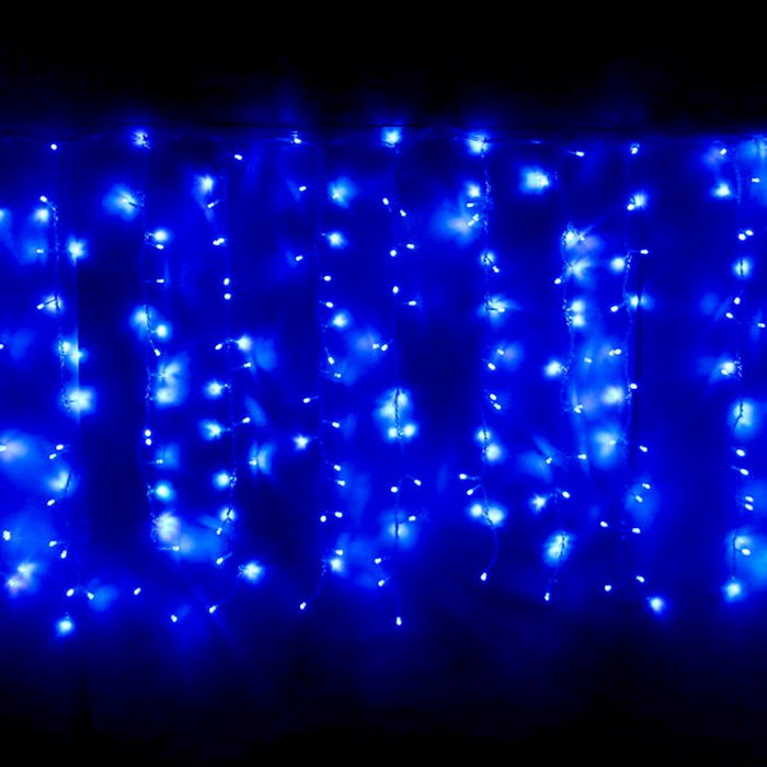 Гирлянда электрическая уличная занавес Дождь 2*6м 960LED цвет синий (светлый провод) арт.183-626