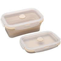 Ланч-бокс 0,54л. Бежевый прямоугольный складной силиконовый