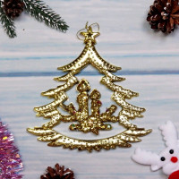 Украшение декор.подвеска пластик "Елочка со свечками" 17см цв.золото арт.196-604