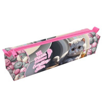Пенал-косметичка 1 отделение (ОНИКС) ПМО 11-20 Серый котик 210х45х45мм мягкий арт.86995