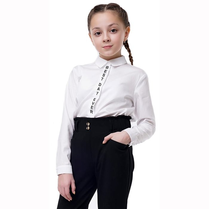 Блузка для девочки (Клевер) длинный рукав цвет белый арт.712569 размерный ряд 36/140-42/158