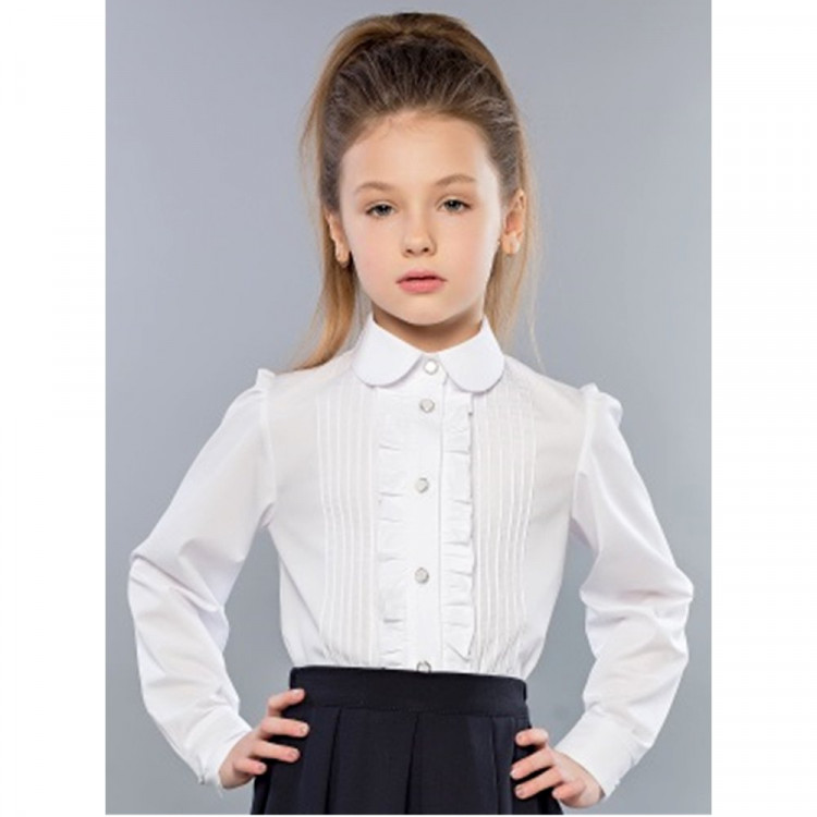 Блузка для девочки (Топтышка) длинный рукав цвет белый арт.5112 размерный ряд 32/128-40/152