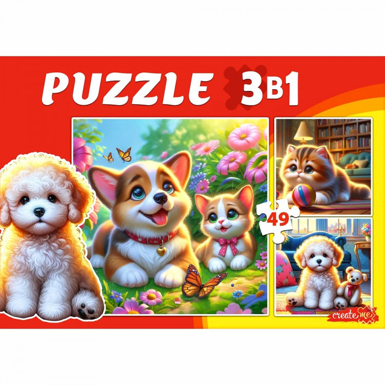 Пазл 3 в 1 Домашние питомцы (РК) 3 картинки по 49 элементов арт.П-3460