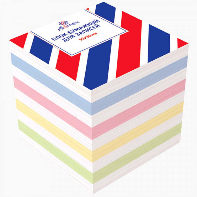 Блок для записи цветной, размер 9*9*9 не склеенный 65г/м2 белизна 90% ...