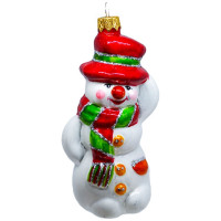 Украшение на ёлку стекло 14см "Снеговик" п/у арт.ФУ-589