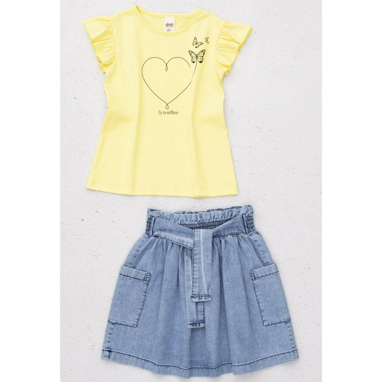 Костюм для девочки (DMB) артикул 2928 размерный ряд 28/104-32/128 (футболка+юбка) цвет желтый