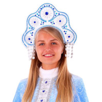 Кокошник взрослый "Снегурочка Лиза" сине-голубые пайетки, камни б/р арт.3022 к-21