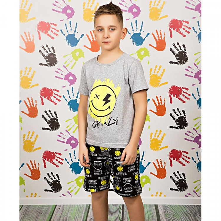 Пижама для мальчика (Елена) артикул 22219Па (футболка+шорты) размерный ряд 30/110-32/128 цв.меланж