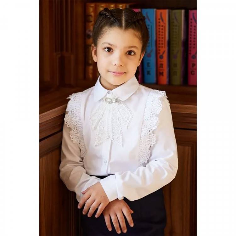 Блузка для девочки (Делорас) длинный рукав цвет белый арт.C63305 размерный ряд 30/122-40/152