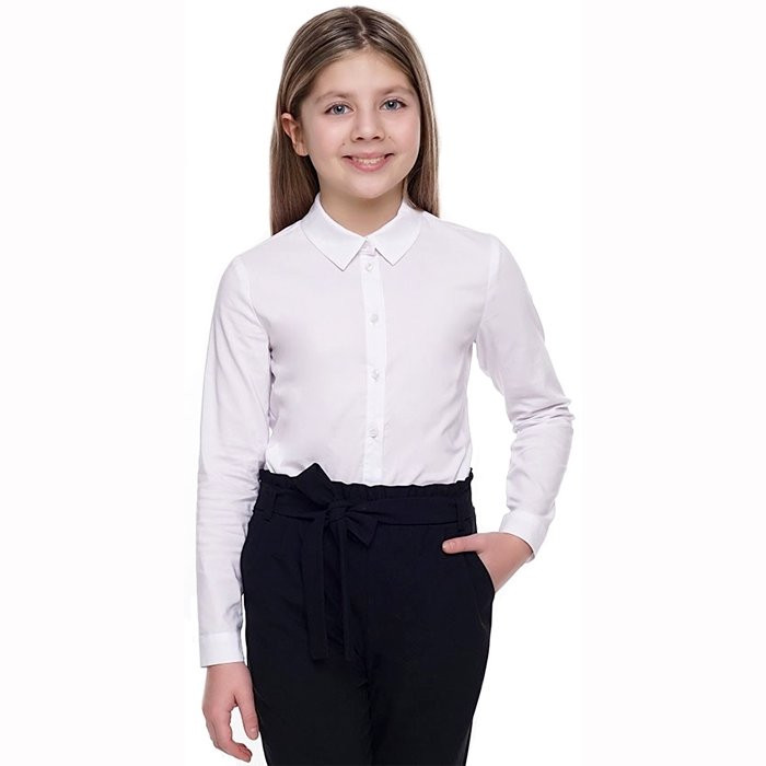 Блузка для девочки (Клевер) длинный рукав цвет белый арт.712225 размерный ряд 34/134-42/158