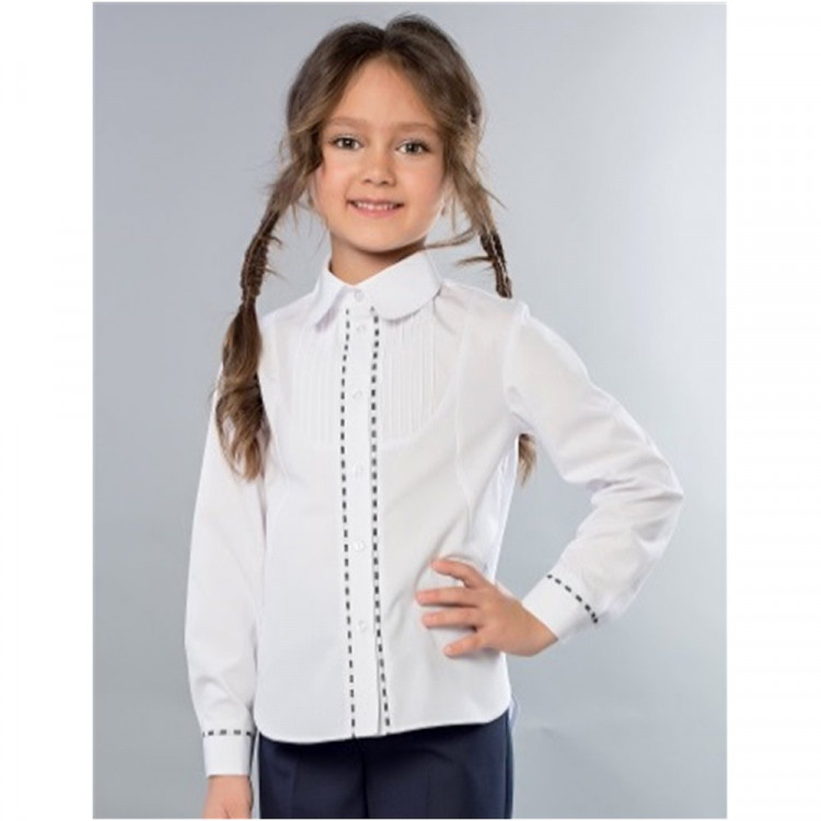 Блузка для девочки (Топтышка) длинный рукав цвет белый арт.5118 размерный ряд 32/128-42/158
