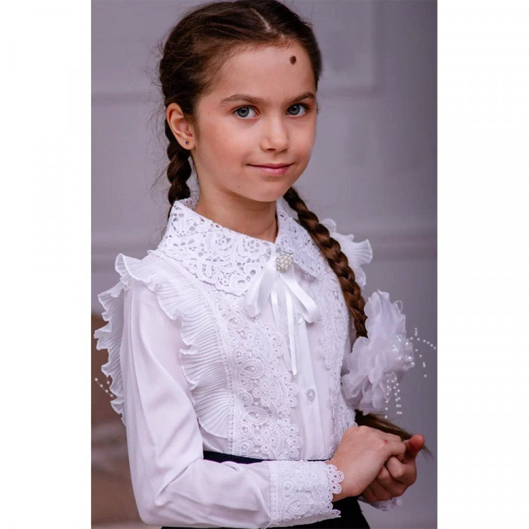 Блузка для девочки (Sasha style) длинный рукав цвет белый арт.SM08/003 размерный ряд 30/122-38/146